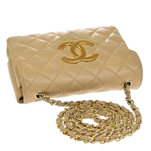 CHANEL CC Logo Mini Matelasse Chain Shoulder Bag Leather Beige GHW 675RF438 - Picture 5 of 15